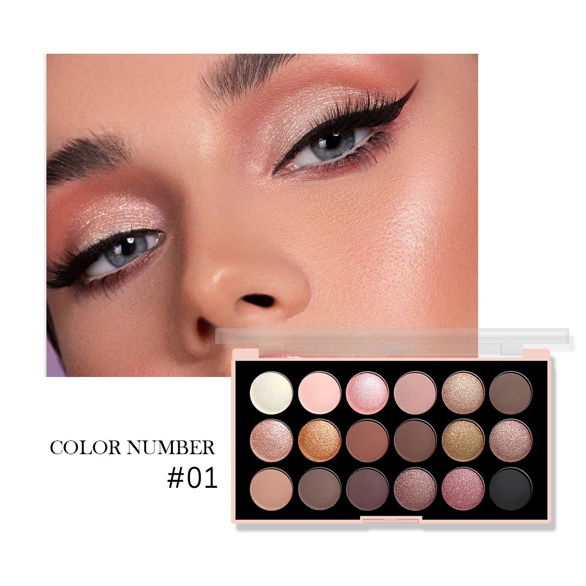 18-Color Eyeshadow Palette – Matte, Shimmer & Glitter Earth Tones for All-Day Glam