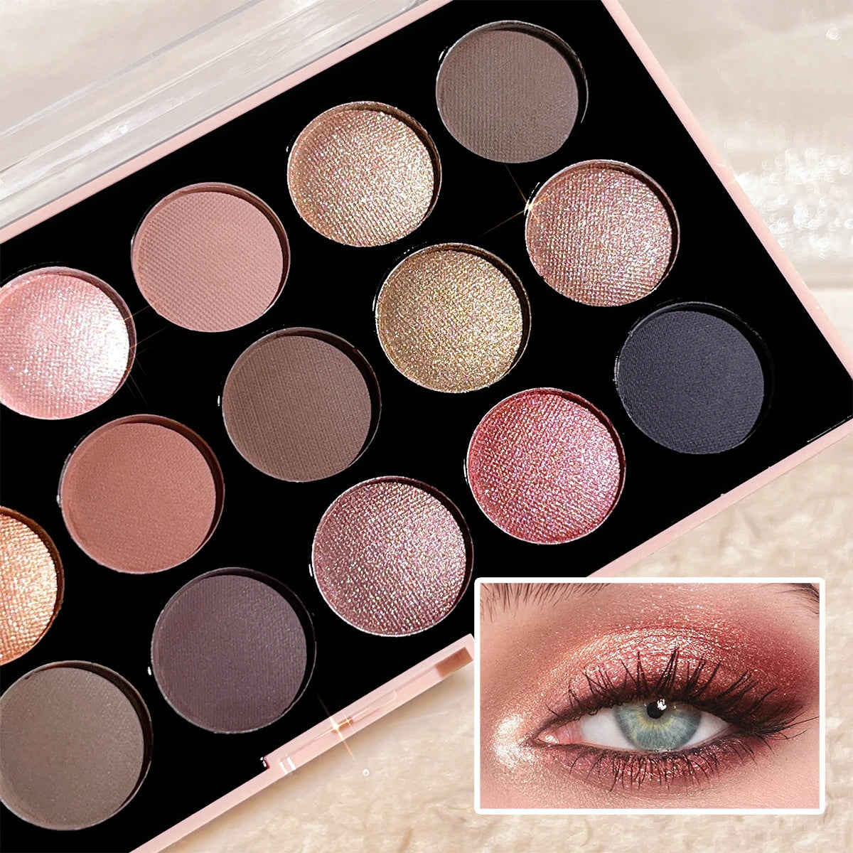 18-Color Eyeshadow Palette – Matte, Shimmer & Glitter Earth Tones for All-Day Glam