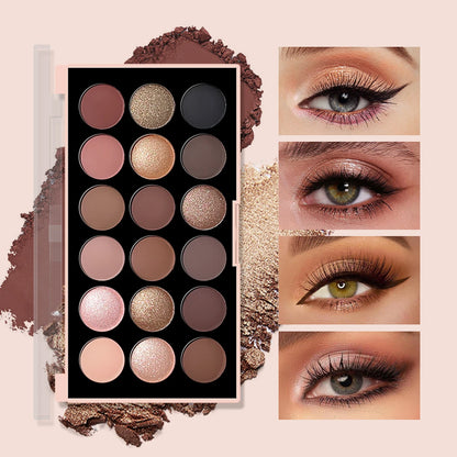 18-Color Eyeshadow Palette – Matte, Shimmer & Glitter Earth Tones for All-Day Glam