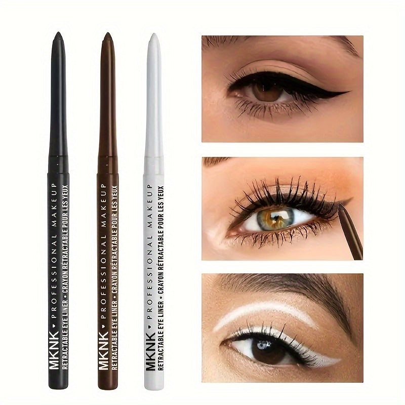 3PCS Waterproof Eyeliner Set – Long-Lasting, Smudge-Proof Eye Makeup in Black, Brown & White